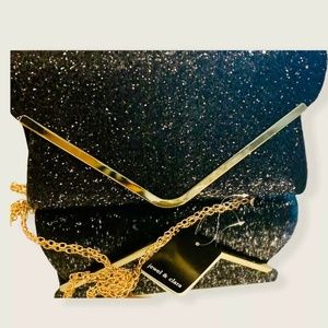NEW Black Gold Sparkles Evening Clutch